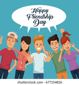 colorful card of happy friendship day with group of men and women