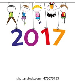 Tarjeta colorida para Año Nuevo 2017 con niños felices