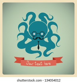 Colorful card with octopus. Can be used for postcard.