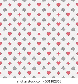 Colorful card suits pattern. Vector seamless gambling texture. Poker and casino background