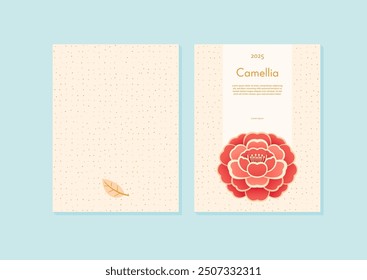 Colorful card template with camellia flower in minimalistic style