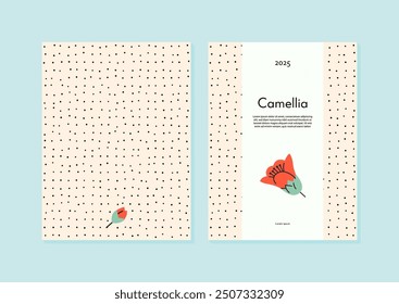 Colorful card template with leaves and flower in minimalistic style