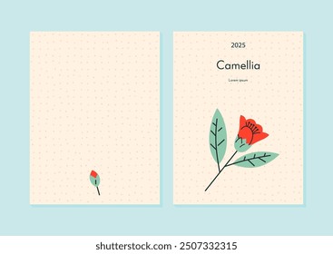 Colorful card template with leaves and flower in minimalistic style