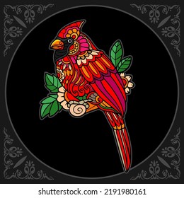 Colorful cardinal bird zentangle arts isolated on black background