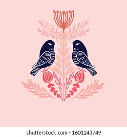 Colorful cards with flower, birds pattern
