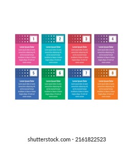 colorful cards infographic template. eight step informational template. magazine, internet, web, business, annual report infographic template