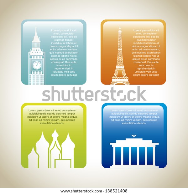 colorful\
cards of places of world . vector\
illustration