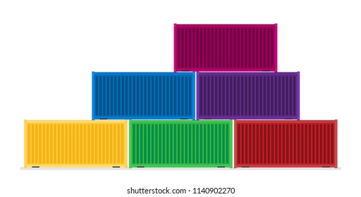 Colorful cargo shipping containers. Vector illustration in flat style