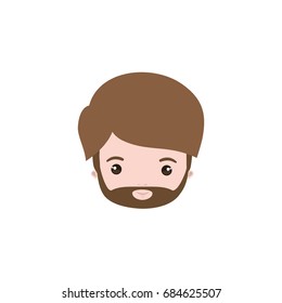 colorful caricature closeup front view mature man with beard vector illustration