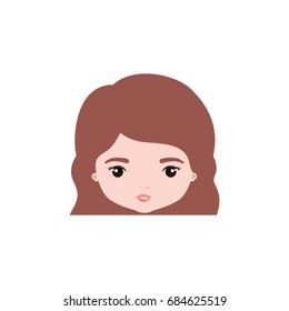 colorful caricature closeup front view face woman with wavy short hairstyle vector illustration