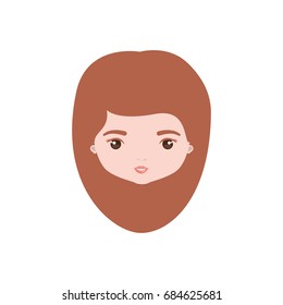 colorful caricature closeup front view face woman with medium hairstyle vector illustration