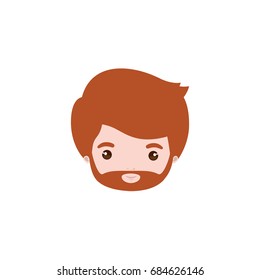colorful caricature closeup front view face bearded man with redhair and moustache vector illustration