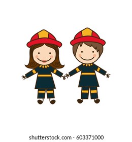 colorful caricature couple firefighters costume vector illustration