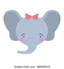colorful caricature cute face of female elephant animal happiness expression with bow lace vector illustration
