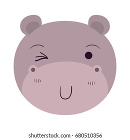 colorful caricature cute face of hippo wink eye expression vector illustration