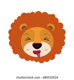 colorful caricature cute face of lion sticking out tongue expression with mane vector illustration