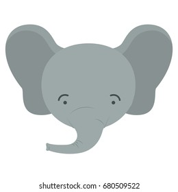 Colorful Caricature Cute Face Of Male Elephant Animal Happiness Expression Vector Illustration