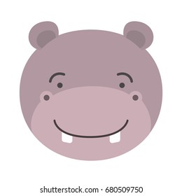 colorful caricature cute face of male hippo animal happiness expression vector illustration