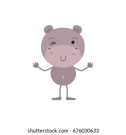 colorful caricature of cute hippopotamus wink eye expression vector illustration