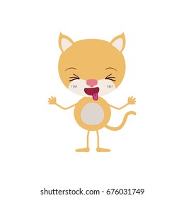 colorful caricature of cute kitten disgust expression and sticking out tongue vector illustration vector illustration