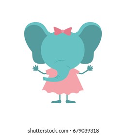 colorful caricature of faceless female elephant in dress with bow lace vector illustration