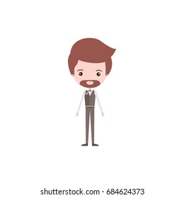 colorful caricature groom man in wedding formal suit with van dyke beard vector illustration