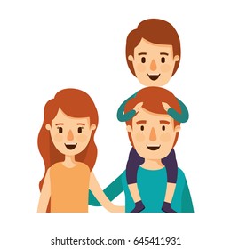 colorful caricature half body family parents with boy on his back vector illustration