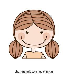 colorful caricature half body girl with pigtail hair vector illustration