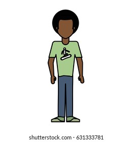 colorful caricature image faceless brunette man with afro hair