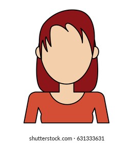 colorful caricature image faceless half body woman with red hair
