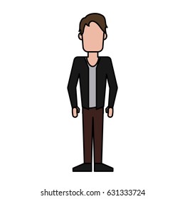 colorful caricature image faceless man with jacket and pants