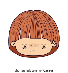 colorful caricature kawaii face little boy with facial expression bored vector illustration