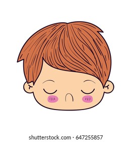colorful caricature kawaii face little boy with facial expression disgust with closed eyes vector illustration