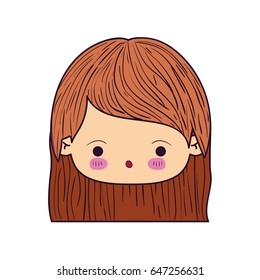 colorful caricature kawaii face little girl with straight short hair and facial expression of surprise vector illustration