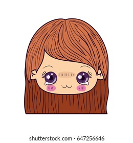 colorful caricature kawaii face little girl with straight hair and facial expression depressed vector illustration