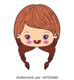 colorful caricature kawaii face little girl with braided hair and smiling vector illustration
