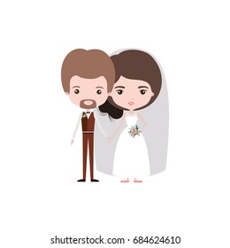 colorful caricature newly married couple in wedding suits vector illustration