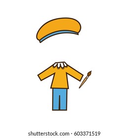 colorful caricature painter costume profession vector illustration
