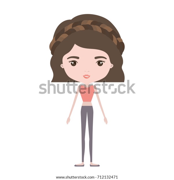 Colorful Caricature Skinny Woman Clothes Wavy Stock Vector