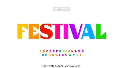 Colorful carnival alphabet, trendy edgy serif letters, playful bold geometric font for youthful branding, cheerful festive party font, joyful typography, modern identity design. Vector typeset