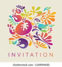 Colorful carnival decorative floral motif in modern liquid decorative style for card, poster, header. Stock vector illustration pattern with abstract organic forms. 
