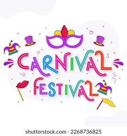 Colorful Carnival Festival Text Decorated With Elements On White Background.