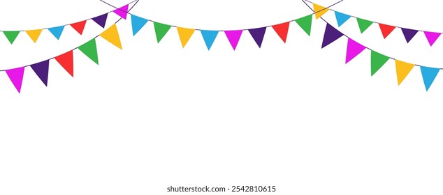 Coloridas banderas de carnaval y decoración de Bunting. Guirnalda de la bandera del triángulo para el Anuncio de la fiesta de cumpleaños.