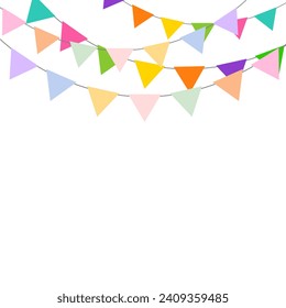Colorful carnival garland with flags on white background.