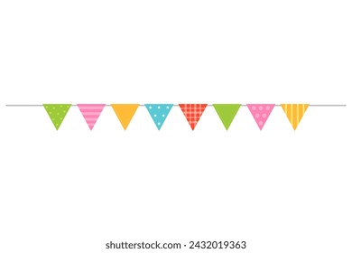 Colorful carnival garland with flags on a white background.	