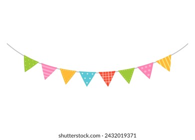 Colorful carnival garland with flags on a white background.	