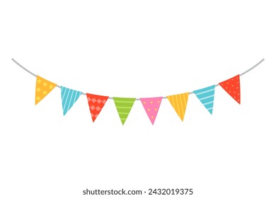 Colorful carnival garland with flags on a white background.	