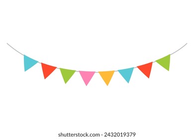 Colorful carnival garland with flags on a white background.	