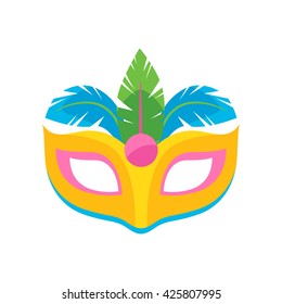 Colorful carnival mask with feathers icon vector illustration. Masquerade party symbol.