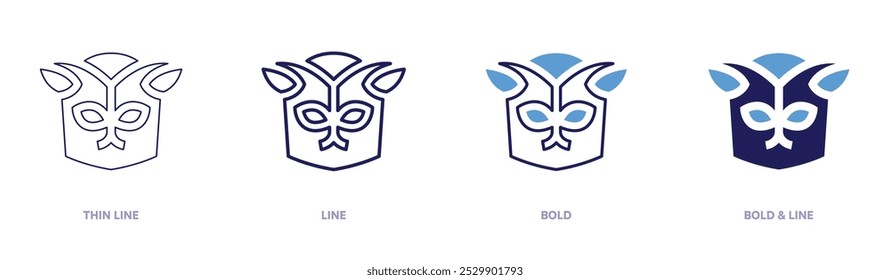 Colorful carnival mask icon in 4 different styles. Thin Line, Line, Bold, and Bold Line. Duotone style. Editable stroke.